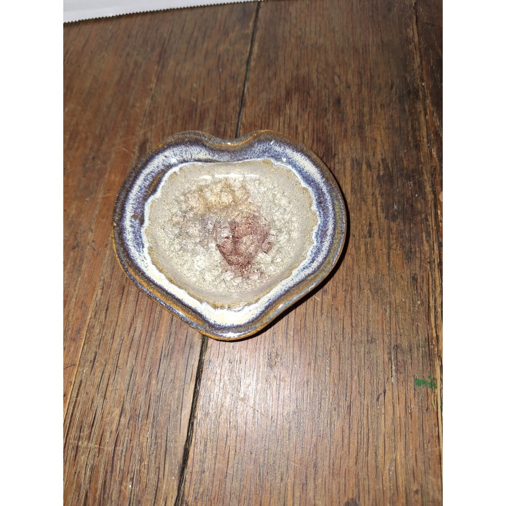 Handmade Studio Pottery Heart Trinket Dish Blue Brown Glaze Made in USA 4 inch
